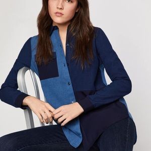 NWT BCBG Colorblocked Mixed Chambray Shirt